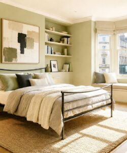 Java iron bed in sunny urban room