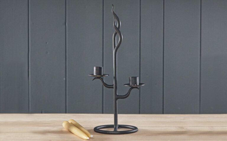twin flame candlestick hand forged