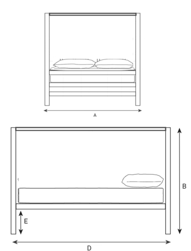 Line drawing bed dimensions