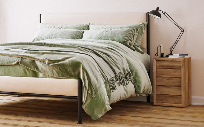 Thalia popular upholstered bed with eggshell coloured fabric
