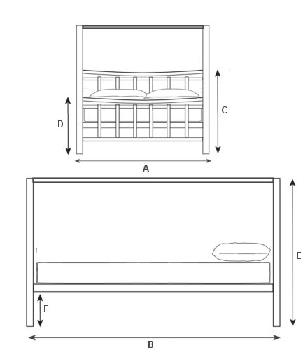 Line drawing bed dimensions