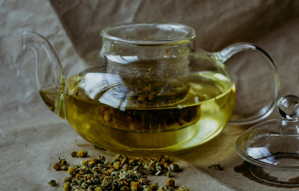 a cup of chamomile tea for that soothing, relaxing sleep