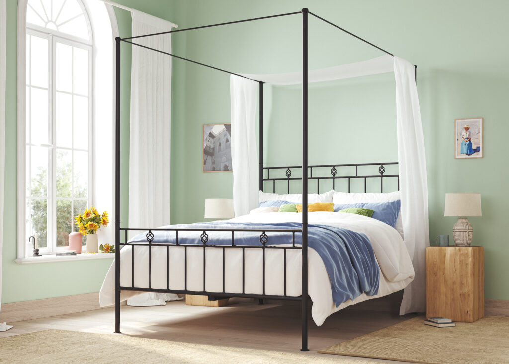 Our Victorian iron bed frame set in a timeless calming room for a good sleep