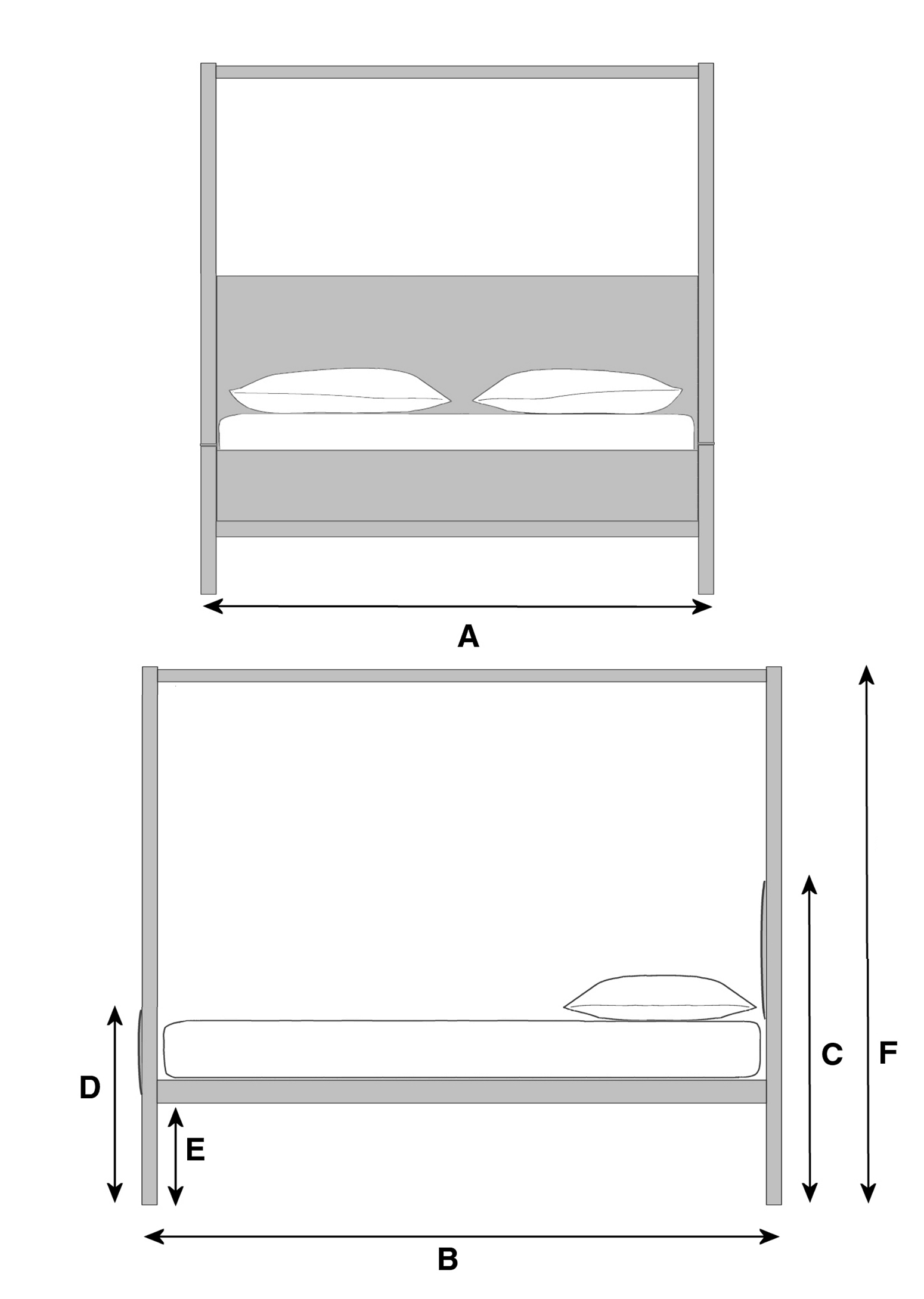 Line drawing bed dimensions