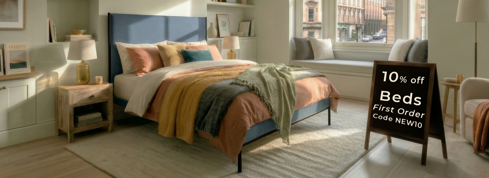 Coppelia Iron Bed with 10% off sign