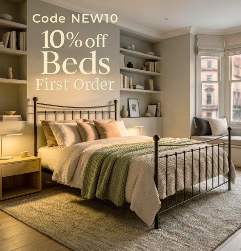 Coppelia Iron Bed with 10% off sign